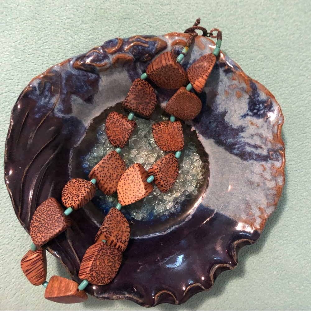 Hand-Made Wood and Turquoise Necklace